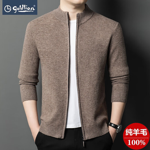 Goldlion 100 pure wool casual stand-up collar zipper cardigan winter thick middle-aged men's knitted sweater jacket cloud gray cloud gray one size fits all 150-170Jin Jin equals 0.5 kg
