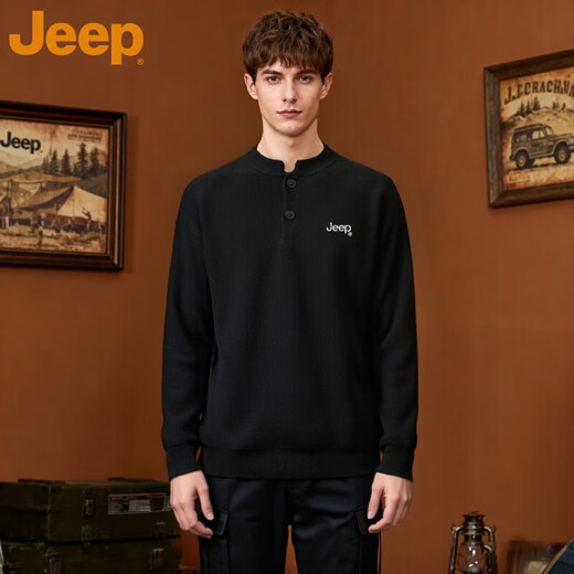 JEEP Brand Henry Collar Sweater Men's Solid Color Inner Sweater 2025 Autumn New Trendy Bottoming Sweater Men Black M
