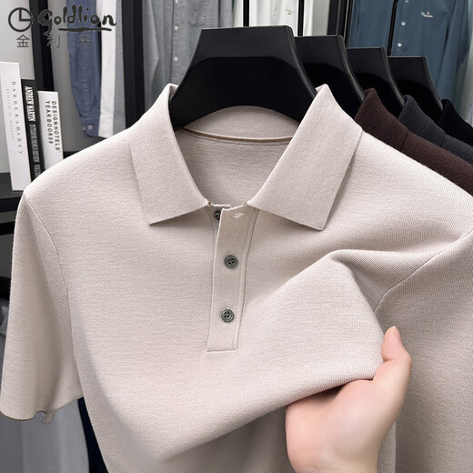 GOLDLION G+ Goldlion Light Luxury Kammgarn, maschinenwaschbar, kurzärmelig, Herren-Wollpullover, Winter-Reverspullover, mittleres Alter, einfarbig, halbe Ärmel, eisengrau, reine Wolle, Q-17605 M 170, empfohlen 120–140 Jin Jin entspricht 0,5 kg