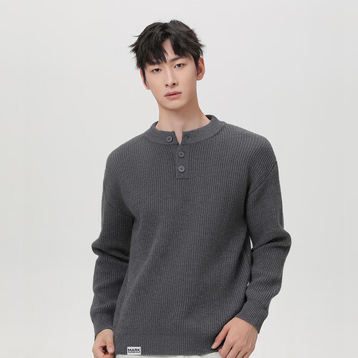 Mark Huafei Retro Henley Collar Button Sweater Men's 2025 Autumn and Winter Loose Old Money Style Sweater Men's Dark Gray 2XL