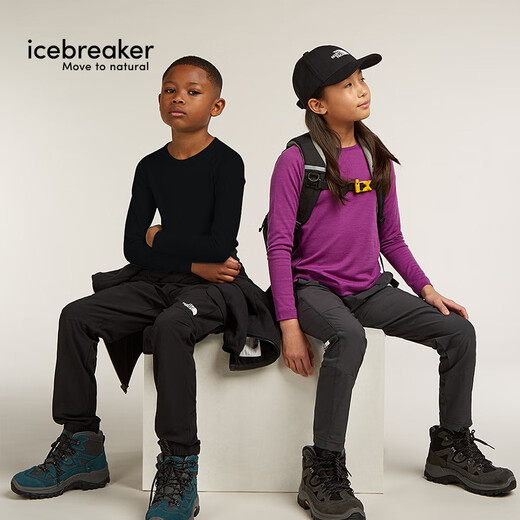 Icebreaker100% pure merino wool children's 200Oasis long-sleeved outdoor sports base layer ski functional underwear black-top (universal for boys and girls)-104501001 14