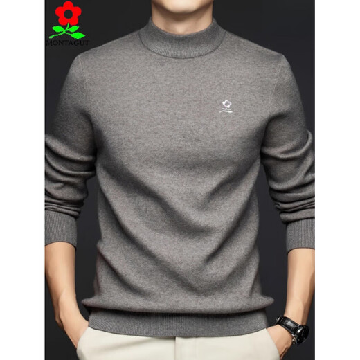 梦特娇（MONTAGUT）男士纯羊毛衫精纺可机洗半高领加厚毛衣打底针织衫T恤 酒红色 M 165 建议95-125斤