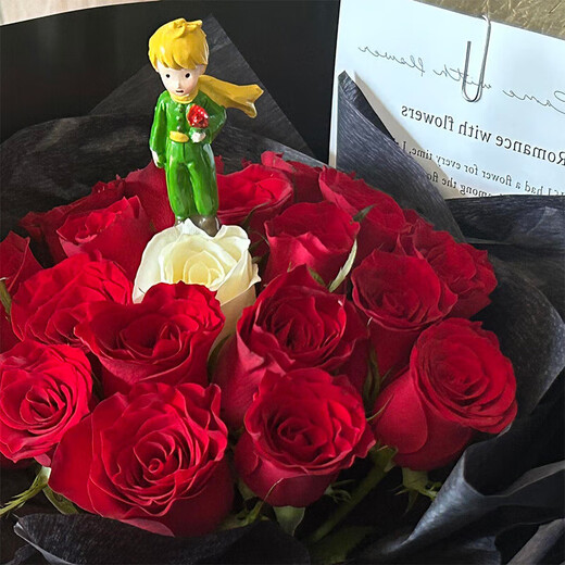 Flowers intra-city express red rose bouquet for confession, girlfriend proposal gift bouquet for wife, wedding anniversary flower, romantic prince丨18 red roses + 1 white rose, little prince bouquet