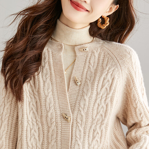 Shexi (Srcr) pure wool coat for women 100% wool knitted outer thick autumn and winter short soft waxy cable sweater cardigan