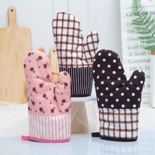 Guanxu Insulated Gloves Thickened High Temperature Resistant Microwave Oven Gloves Home Kitchen Oven Gloves Anti-scalding and Heat-proof Baking Tools Pink Rose/1