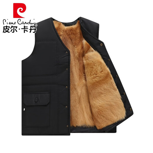 Pierre Cardin (Pierre Cardin) middle-aged and elderly men wear genuine sheep fur integrated vest winter style plus velvet dad warm vest, stand-up collar zipper style, genuine fur lining is removable 3XL recommended 130-155Jin Jin equals 0.5 kg