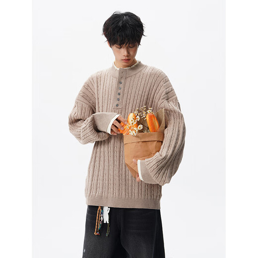 Piano hand fake two-piece button-down design twist Henry collar sweater for men high-end knitted sweater MY1242-P58 Gray XL