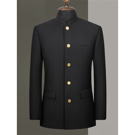 FOSEKI high-end brand men's high-end new Chinese tunic suit men's formal groom's wedding dress standing black single-piece top M 170 size