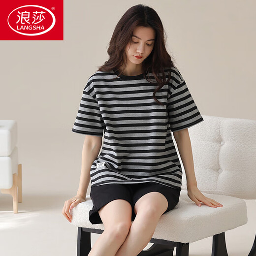 Langsha (Langsha) High-End 2025 Sommer-Pyjama für Frauen Pure Cotton Shorts Koreanische Version Süßes Plus-Größe für Außenbaumwoll-Kleidungsstücke Set A9856 m (75-95jin [Jin gleich 0,5 kg]))