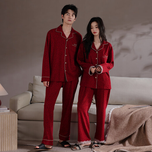 Xihong couple pajamas spring and autumn pure cotton plus size wedding suit red zodiac year for men and women high-end 2217-2218 gift box 3XL women's 160-180Jin Jin is equal to 0.5 kg