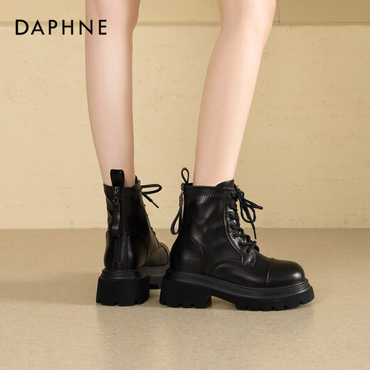Daphne thick-soled Martin boots for women 2025 autumn and winter new British style short boots for women, fashionable and versatile black boots for women, slim boots, versatile black 5.5cm thick sole 37