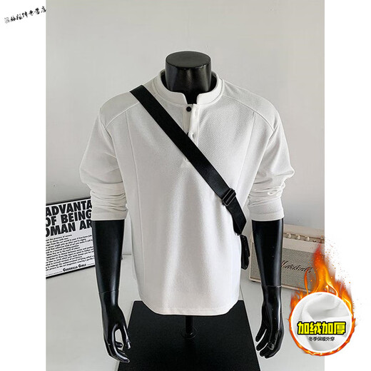 Yuexiang American Henry Collar Velvet Sweater Men's Winter Trendy Brand Heavy Casual Loose High Street Handsome POLO Versatile Shirt Men Black M