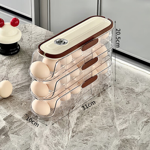 Huli German portable egg storage box refrigerator side door storage rack kitchen drawer-type egg crisper organizer rack three-layer single row 31 * 10 * 20.5cm upgraded material