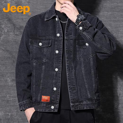 Jeep (JEEP) denim jacket men's autumn and winter men's work jacket black casual versatile top men's black XL