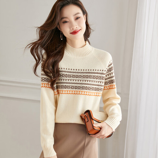 Shexi (Srcr) 100% sheep wool half turtleneck jacquard knitted bottoming sweater for women with autumn and winter thick woolen sweater