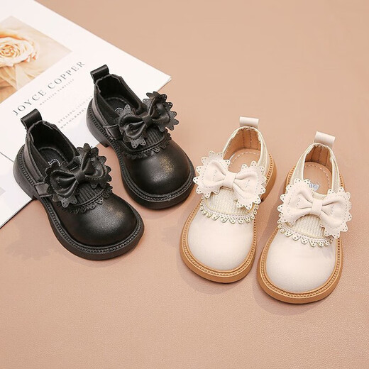 Bombshell Girls' Small Leather Shoes Princess Shoes 2026 Four Seasons New British Style Versatile Soft Soled Children's Shoes for Performance and School Wear Single Shoes Bow-Off-White Size 32 Inner Length 19.6cm