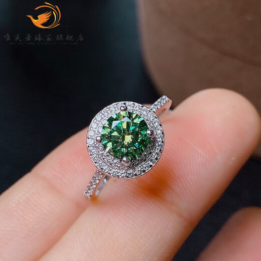 Weimeitang 925 silver inlaid with green moissanite couple ring GRA certificate waist size 2 carats 2 carat green moissanite men's ring with adjustable opening