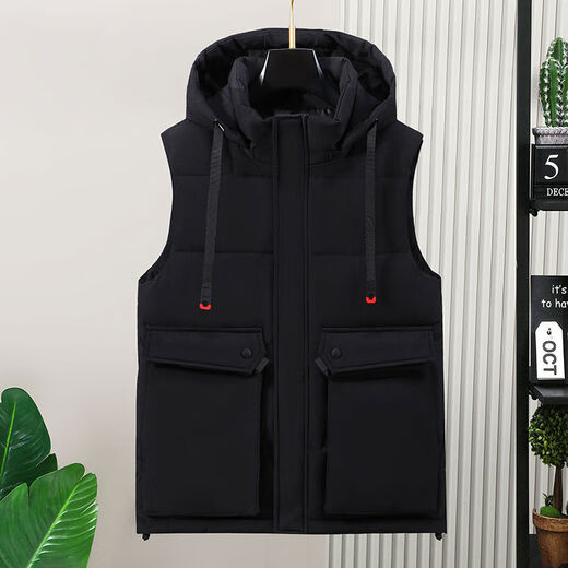 13-year-old boy down cotton vest 12-year-old junior high school student 14-year-old fat boy jacket 15-year-old teenager autumn and winter vest vest black removable hat 4XL 4XL160-180Jin Jin is equal to 0.5 kg
