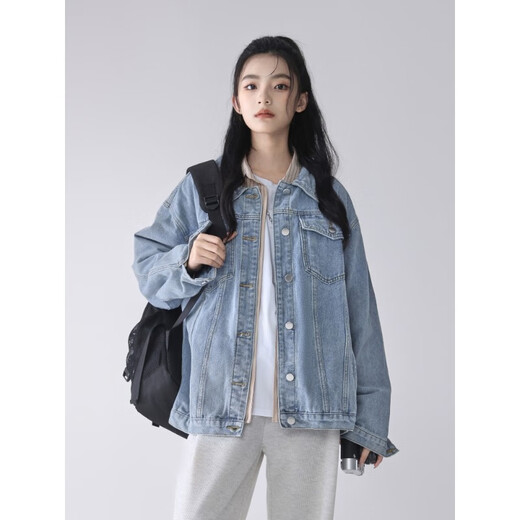 Semir Semir retro blue denim jacket for women spring and autumn new loose bf casual denim jacket top trendy blue Semir L (165) 88a