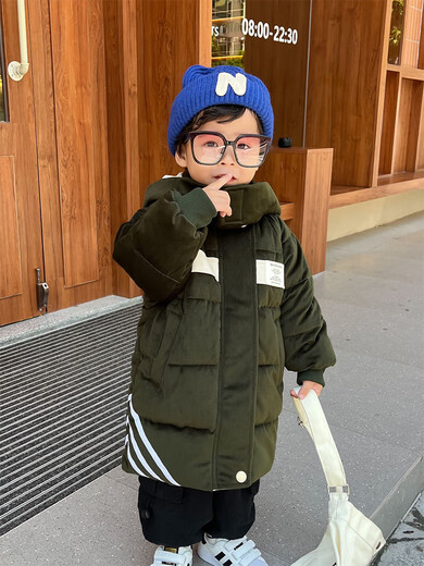 Xiaohongshus beliebtestes Kaufprodukt, mit Baumwolle gefütterter Jungenmantel, extra dicker mit Baumwolle gefütterter Mädchenmantel, Baby-Wintermantel, verdicktes und gelbes Baby-Samtfutter, Größe 3 cm, Samtfutter, doppelte Schicht für Wärme 90