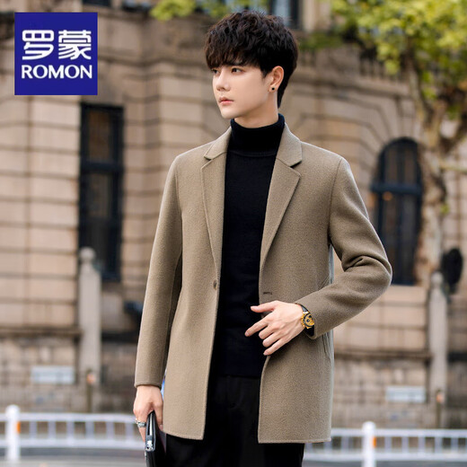 Romon double-sided woolen coat men's mid-length Korean style high-end suit woolen coat autumn and winter thickened wind clothes black S (110Jin Jin is equal to 0.5 kg or less)