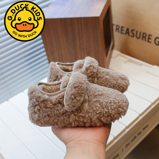G.duck children's cotton shoes 2026 winter new style Velcro girls' furry shoes baby cotton shoes plus velvet warm girls' cotton shoes Khaki 21 Inner length 13.5cm
