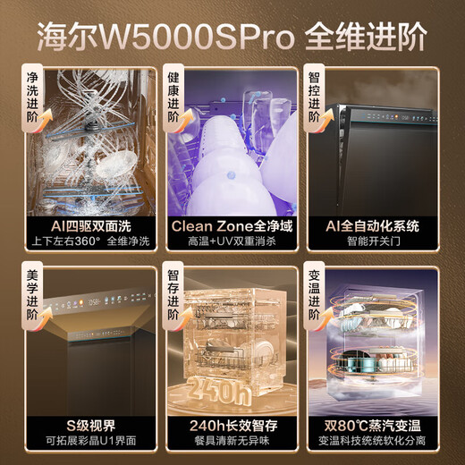 Haier Mailang W5000SPro four-wheel drive double-sided washing dishwasher embedded water wizard 18 sets large-capacity smart switch door six-star UV double sterilization and sterilization nearest warehouse Caijing UI interface + 60000Pa frequency conversion water pressure