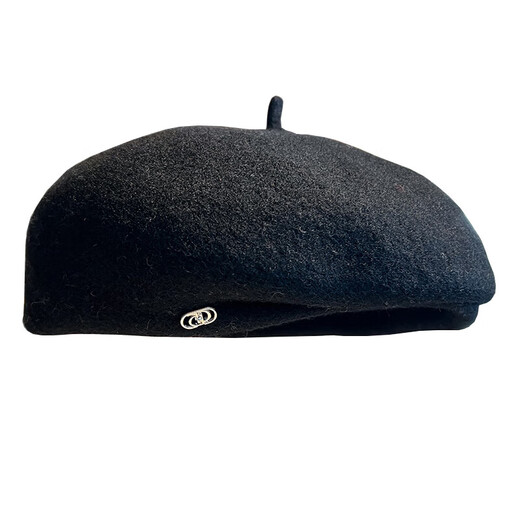 Xiaohong calligraphy style retro beret women's autumn and winter woolen bud hat Korean style stereotyped design spring and summer black one size M (5658cm)