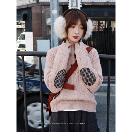 LE BEMIO line drawing studio orange title page extra fine merino wool half-cardigan thick knitted stand-up collar sweater for women orange pink pre-sale S