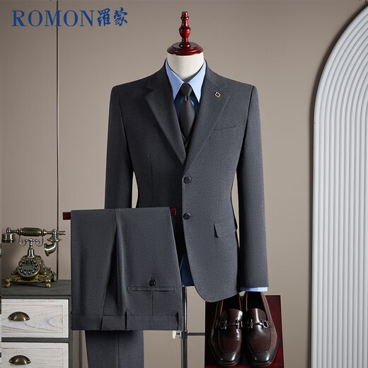 ROMON Suit+Vest+Trousers Suit Suit Men's Business Professional Wedding Dress Jacket Royal Blue 6XL
