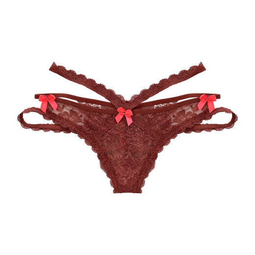 Universal sexy and sweet pure lust style underwear with bow, hollow mesh, lace, breathable low-waist briefs, 12% off for 5 pieces in brown L