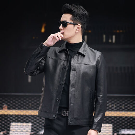 VBA new top layer cowhide Haining genuine leather jacket men's spring and autumn daddy business jacket short 6005 black M M95-105Jin Jin is equal to 0.5 kg