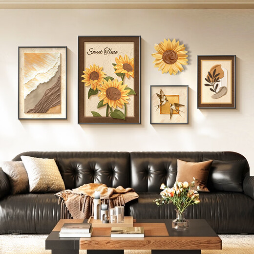 Collection of mid-season antique living room decoration paintings 2025 new sofa background wall hanging paintings French retro sunflower combination mural