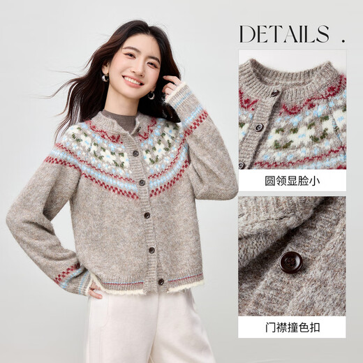 Shandubira Fair Island retro style sweater for women in winter containing sheep wool warm round neck long-sleeved sweater loose slimming cardigan