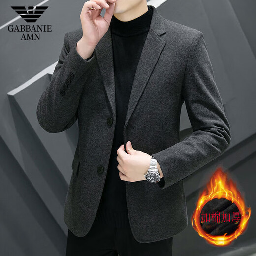 AX Armani men's thickened woolen suit Korean style slim autumn and winter coat gam-617 woolen suit jacket black M
