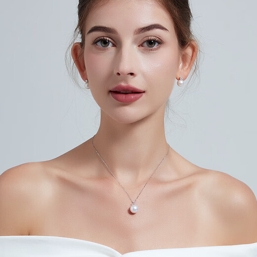 Jinxu comparable to Australian white 18K gold diamond freshwater pearl pendant women's single simple necklace clavicle chain minor flaws 13-14mm