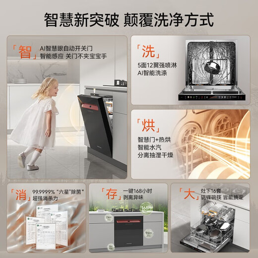 Huiman Home Appliances National Subsidy American HUMANTOUCH Embedded Desktop Under-Stove Dishwasher 14 Sets Tiannv B2Pro Automatic Door Opening, Drying, Dishwashing and Disinfection All-in-one New Product under the Stove 16 Sets Full-size Installation B2-700 White