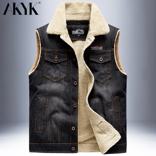 MKFZ Autumn Denim Vest Men's Vest Jacket Loose Large Size Outdoor Leisure Photography Fishing Vest Men Black Blue 02 Style M 110-125Jin Jin is equal to 0.5 kg