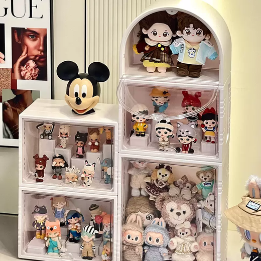 Yusen Yisen Belle display stand small doll display cabinet figure storage box blind box display box transparent acrylic storage box white arch seal display box (magnetic opening and closing, no odor)