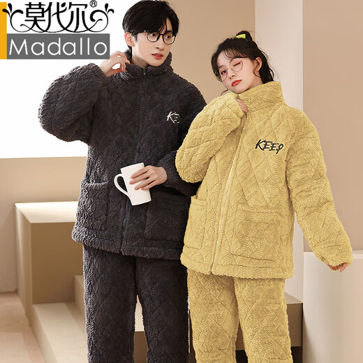 Modal couple pajamas for women autumn and winter quilted thickened long-sleeved new large size simple men's home wear suit 35817 2XL male-155-175Jin Jin is equal to 0.5 kg