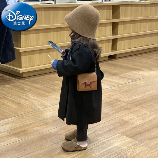 Детское шерстяное пальто средней длины Disney (Disney), осень и зима, модное шерстяное пальто для девочек в корейском стиле в западном стиле принцессы, модное черное шерстяное пальто 140 см