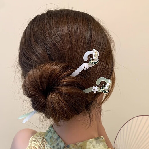 Ancient style high-end tassel hairpin for women, new Chinese style wooden hairpin, Chinese style Hanfu step shake hairpin headdress 13# Hanyan Cui + Biyuntian 2-piece set