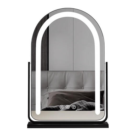 Desktop mirror make-up mirror with light desktop home led make-up mirror light luxury smart bedroom rotating supplementary light mirror charming golden arch. shaped rotating 30*40cm (three colors + light changing) charging