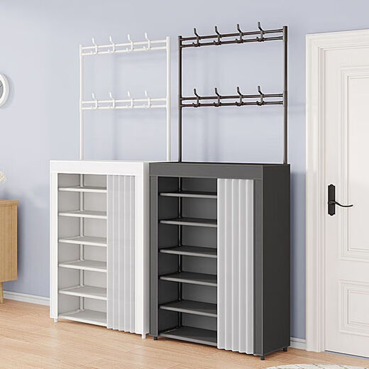 Fantasy floor-standing multi-layer shoe cabinet shoe box sturdy with hook shelf storage shoe and hat rack entry door dust-proof simple shoe rack dust-proof black-7 layers 80