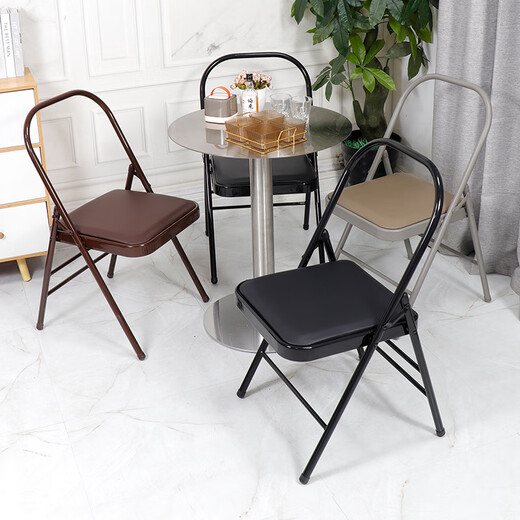 He Jiagong thickened folding chair Yoga assistive device Pilates multifunctional PU surface auxiliary folding yoga stool 22 round yoga folding chair - single beam black