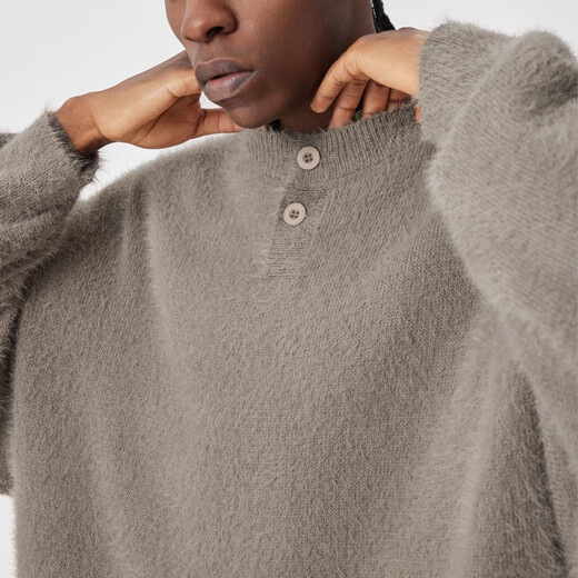 BODYDREAMBM Henry collar sweater men's autumn imitation mink yarn retro knitted sweater loose casual top light brown S _110Jin Jin equal to 0.5 kg or less