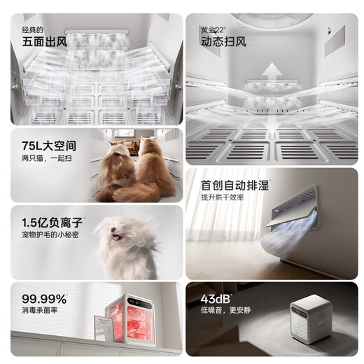 Jirpet Caja de secado para mascotas F1S Secador inteligente para gatos Soplador Silencioso Barrido para perros domésticos Cabina de secado rápido Modelo de barrido F1S 30Jin Jin equivale a 0,5 kg Adecuado para mascotas de menos de 0,5 kg