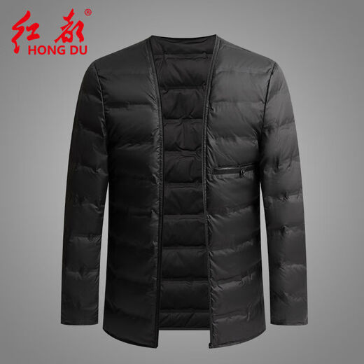 Hongdu 2024 Autumn and Winter New Genuine Leather Jacket Men's Goose Down Liner Removable Glued Oil Trimmed Lapel Leather Down Jacket Black M 17092A