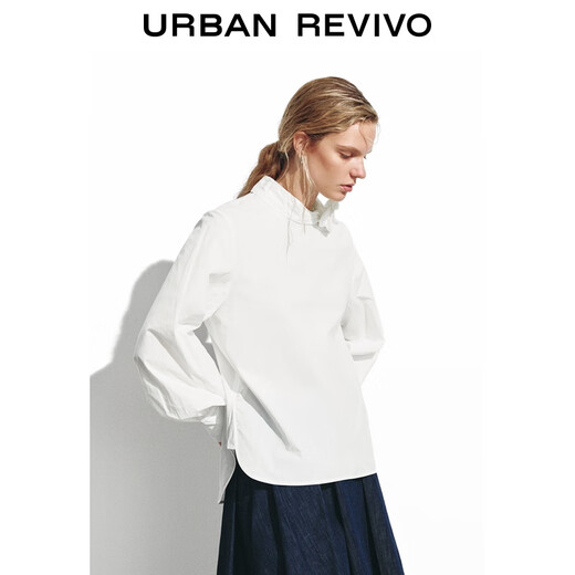 UR2025 new winter women's ballet style three-dimensional flower long-sleeved blouse shirt UYL250139 white S