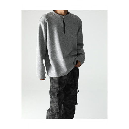 ABFR American half-zip shoulder padded sweatshirt men's autumn cleanfit rivet long-sleeved bottoming Henry shirt gray XL